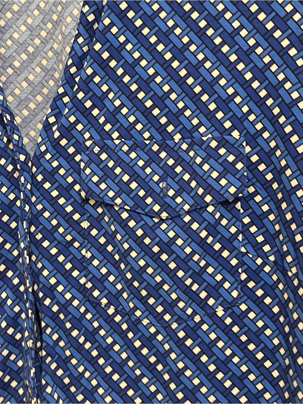 J. McLaughlin Catalina Cloth Blue Geometric Button Blouse 3/4 Sleeve Stretch - Picture 5 of 8